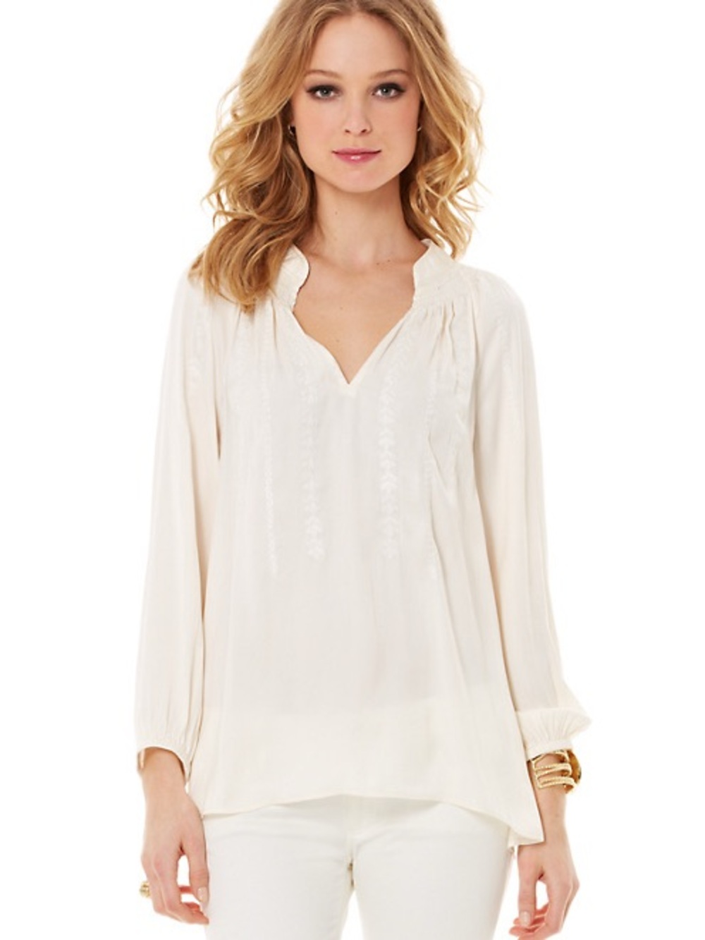 Lilly Pulitzer Cream Embroidered V-Neck Tunic